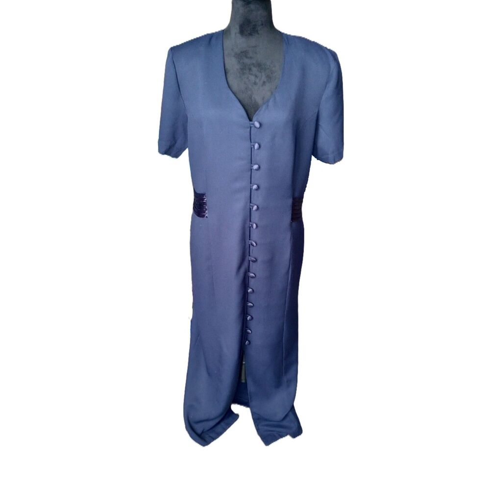 Sophia Rose Women's Size 18 Navy Blue Full Button Front Maxi Dress, Vintage
